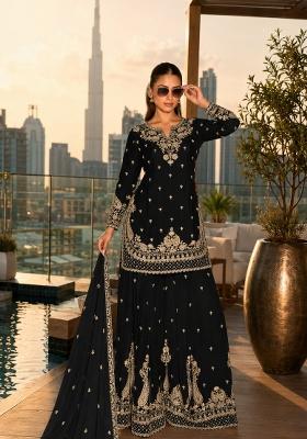 Black Embroidered Silk Blend Kurta Set