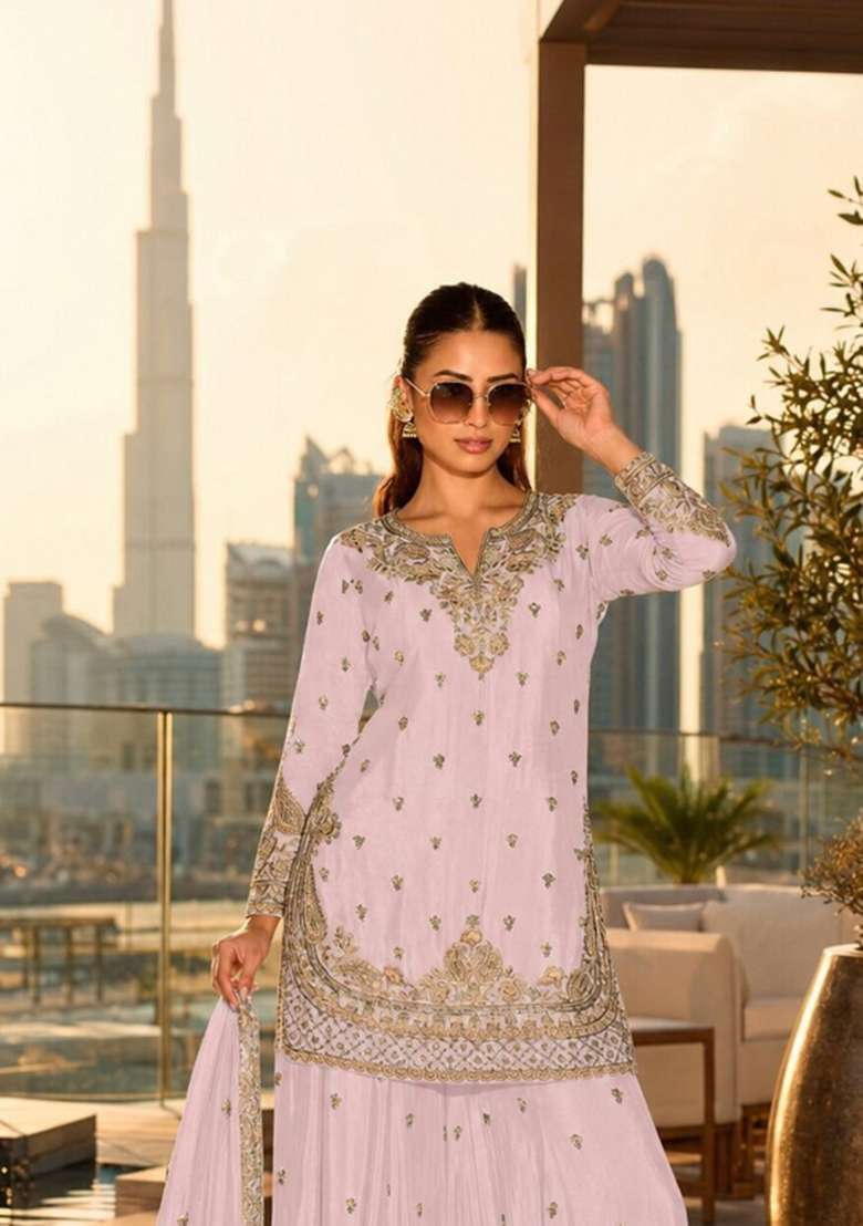 Pink Embroidered Silk Blend Kurta Set - Indya