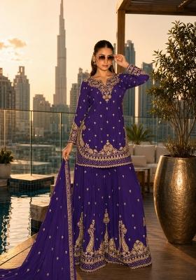Violet Embroidered Silk Blend Kurta Set