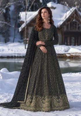 Black Embroidered Georgette Anarkali With Dupatta