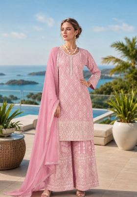 Pink Embroidered Georgette Kurta Set