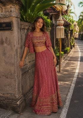 Magenta Embroidered Georgette Kurta Set