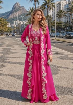Magenta Sequin Work Silk Blend Kurta Set