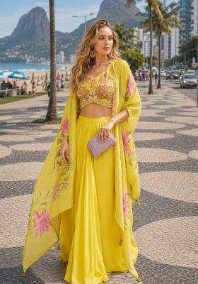 Yellow Sequin Work Silk Blend Kurta Set