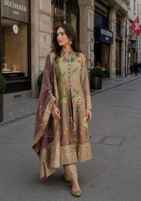 Multicolor Floral Print Silk Blend Anarkali Set