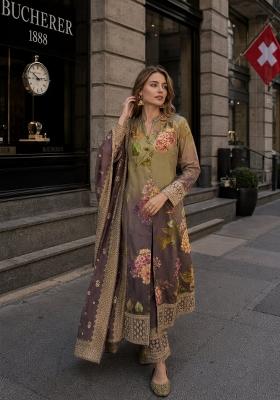 Multicolor Floral Print Silk Blend Anarkali Set