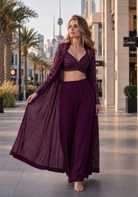 Purple Embroidered Georgette Kurta Set