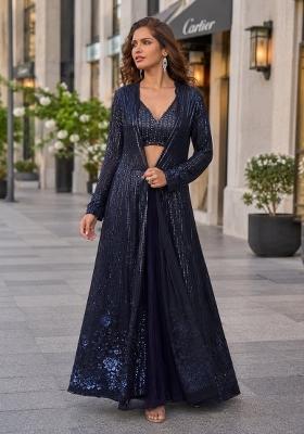 Grey Embroidered Georgette Kurta Set