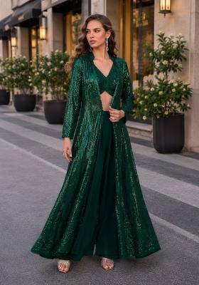 Dark Green Embroidered Georgette Kurta Set