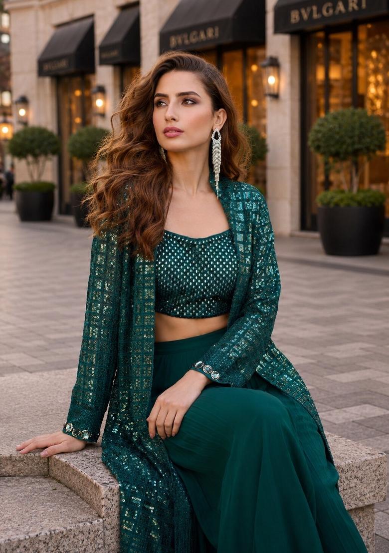 Emerald Embroidered Georgette Kurta Set - Indya