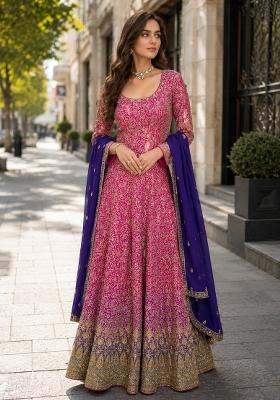 Chiku Embroidered Georgette Anarkali With Dupatta