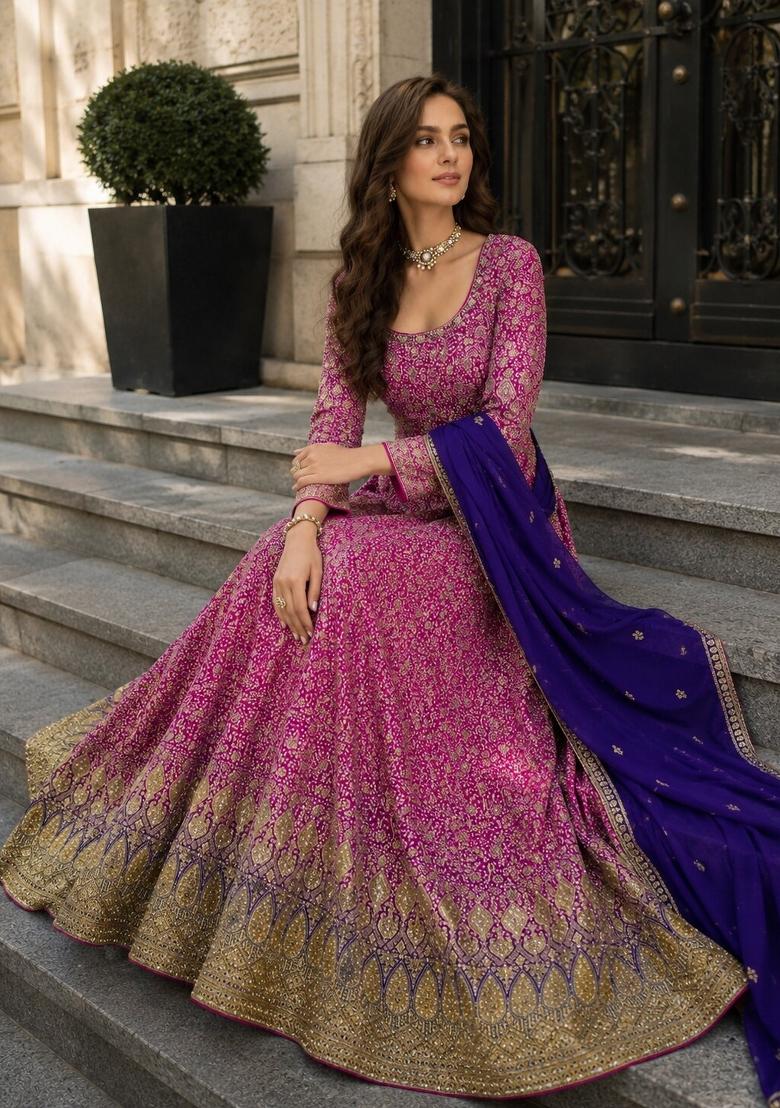 Chiku Embroidered Georgette Anarkali With Dupatta - Indya