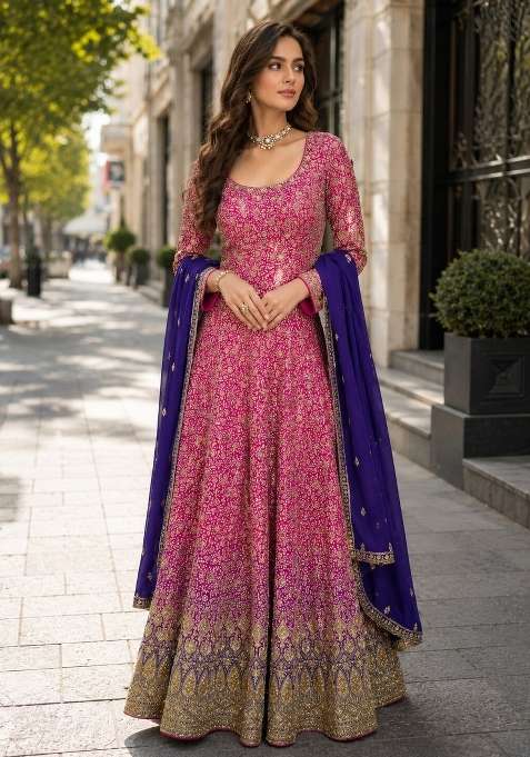 Chiku Embroidered Georgette Anarkali With Dupatta