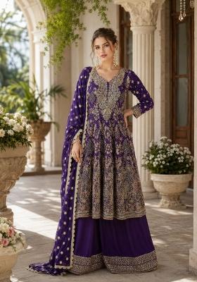Navy Blue Sequin Work Georgette Anarkali Set