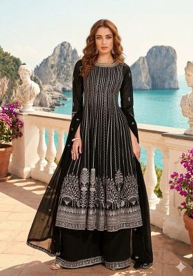 Black Embroidered Georgette Anarkali Set