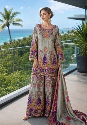 Blue Printed Crepe Kurta Set