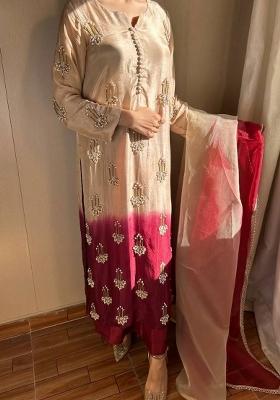 Cream Embroidered Chinon Palazzo Set