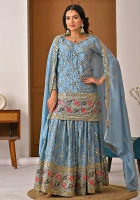 Lite Rama Embroidered Chinon Sharara Set