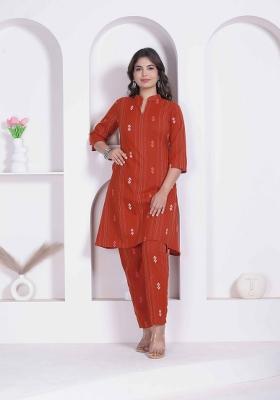 Rust Abstract Print Cotton Kurta Set