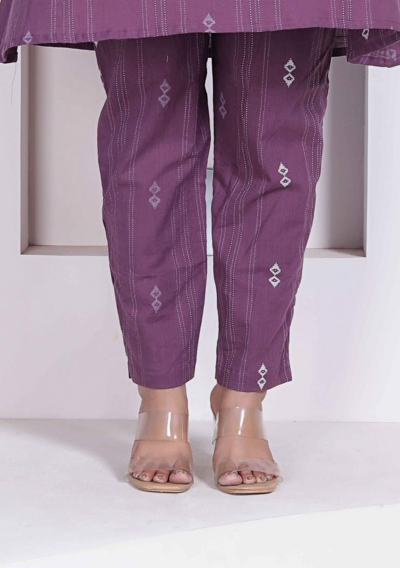 Wine Abstract Print Cotton Kurta Set - Indya