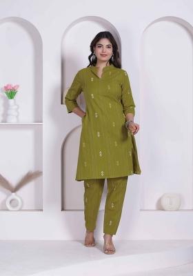 Green Abstract Print Cotton Kurta Set