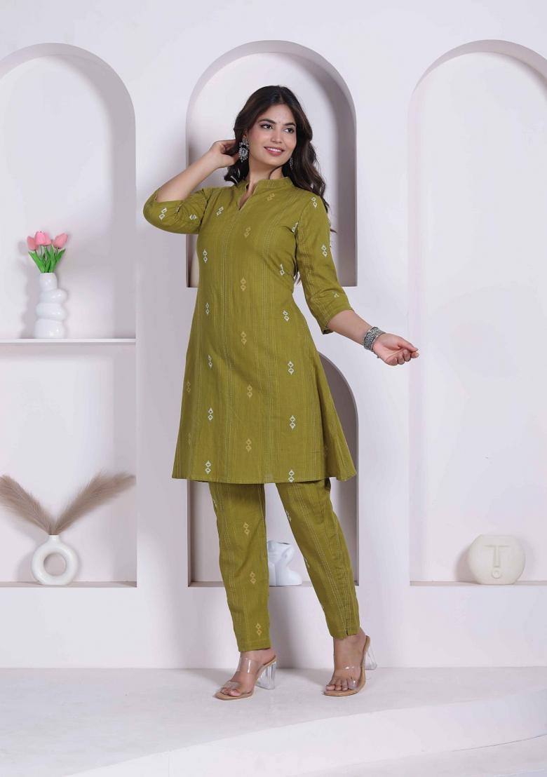 Green Abstract Print Cotton Kurta Set - Indya