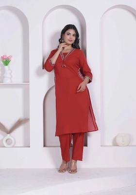 Brown Floral Print Cotton Kurta Set