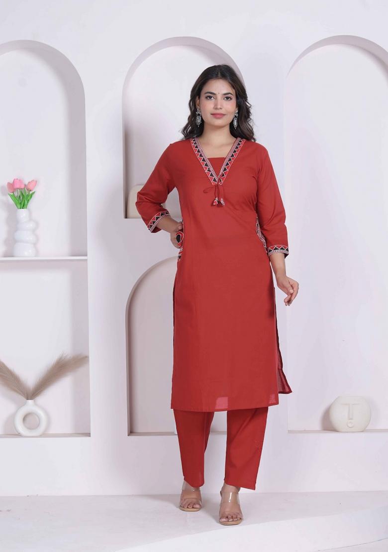 Brown Floral Print Cotton Kurta Set - Indya