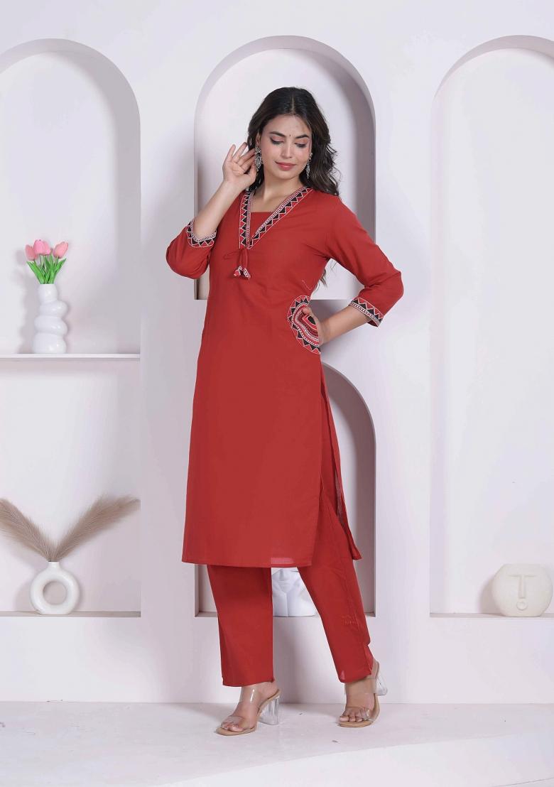 Brown Floral Print Cotton Kurta Set - Indya