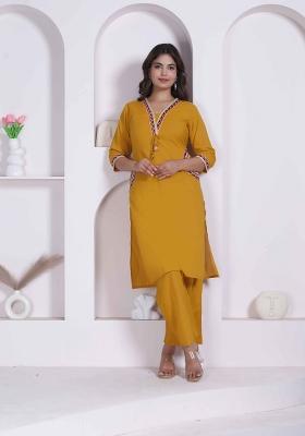 Yellow Floral Print Cotton Kurta Set