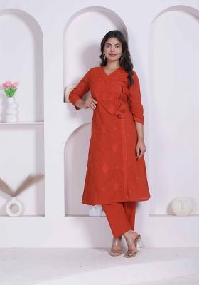 Rust Chikankari Cotton Kurta Set