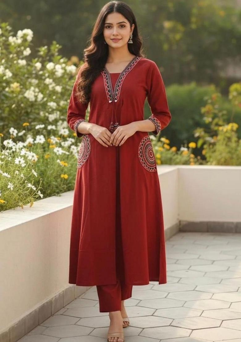 Brown Floral Print Cotton Kurta Set - Indya