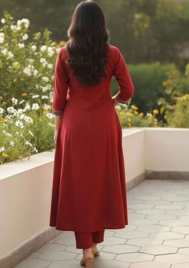 Brown Floral Print Cotton Kurta Set - Indya