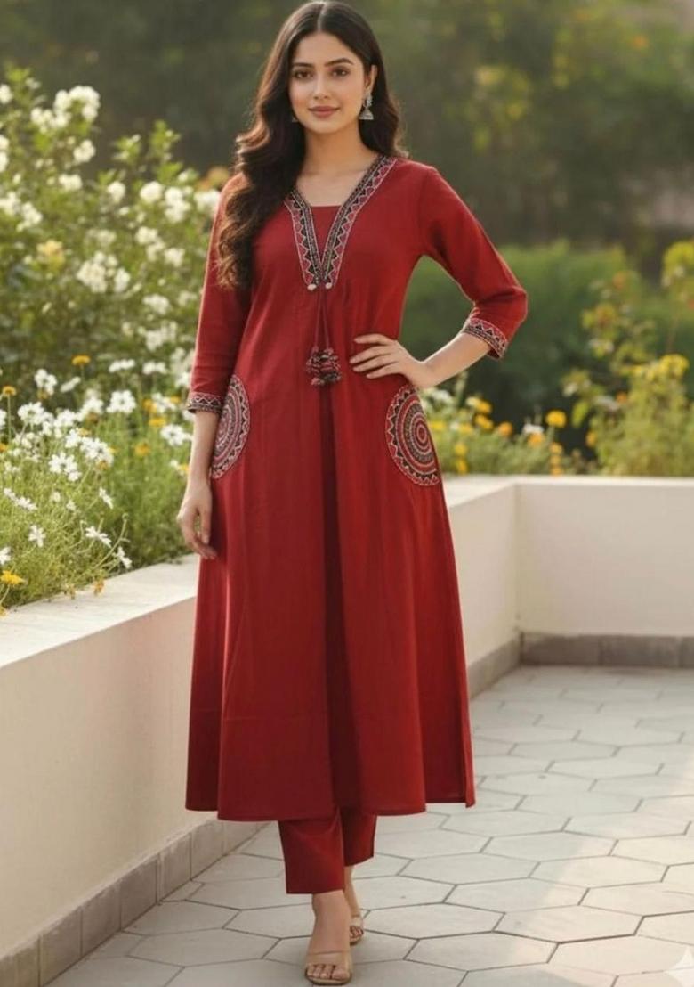 Brown Floral Print Cotton Kurta Set - Indya