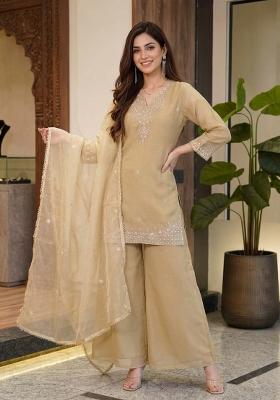 Cream Embroidered Cosmos Palazzo Set