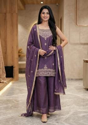 Lavender Embroidered Rangoli Palazzo Set
