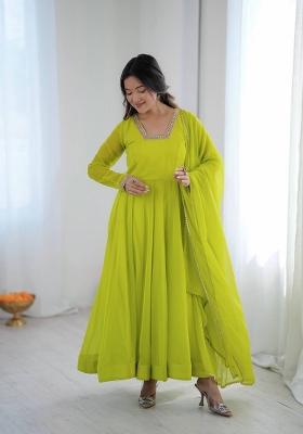 Lime Green Solid Georgette Anarkali Set