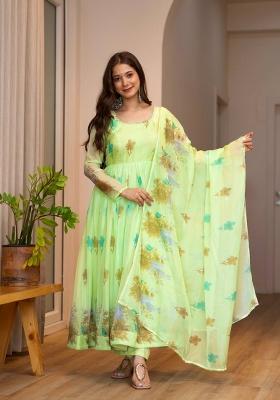Green Printed Organza Anarkali Set