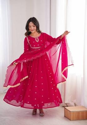 Rani Pink Embroidered Georgette Anarkali Set