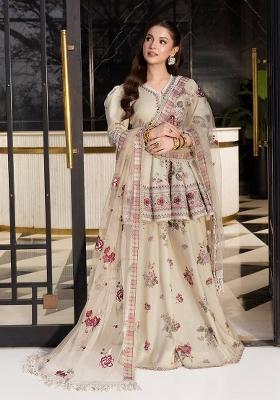 Cream Embroidered Crepe Kurta Set