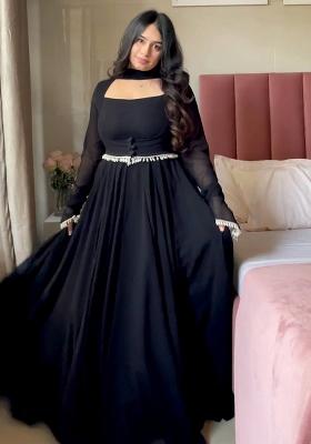 Black Embroidered Georgette Kurta Set