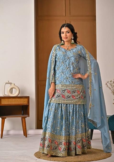 Lite Rama Embroidered Chinon Kurta Set
