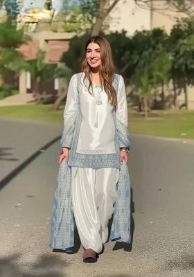 Sky Blue Embroidered Silk Blend Kurta Set