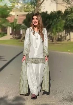 Lite Green Embroidered Silk Blend Kurta Set