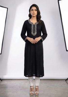 Black Embroidered Rayon Kurta Set