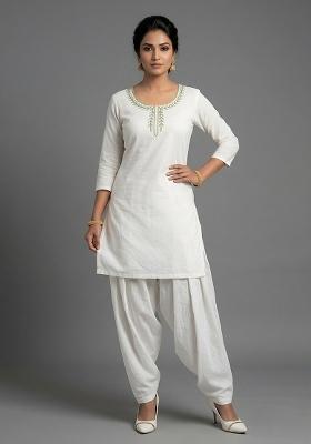 White Embroidered Rayon Kurta Set