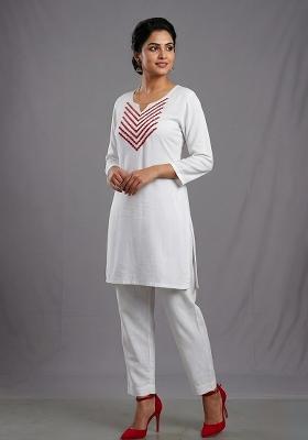White Embroidered Rayon Kurta Set