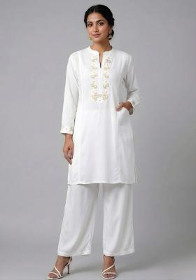 White Embroidered Rayon Kurta Set