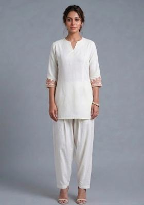 White Embroidered Rayon Kurta Set