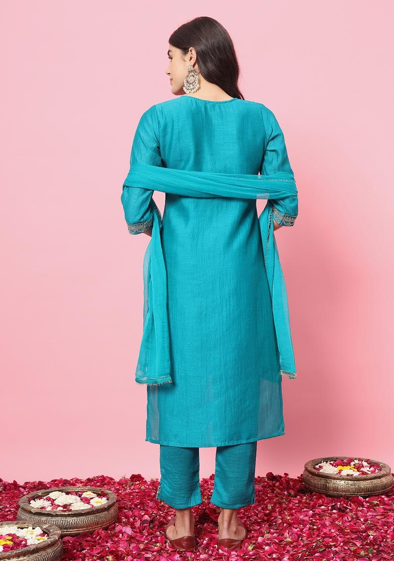 Rama Embroidered Silk Blend Kurta Set - Indya